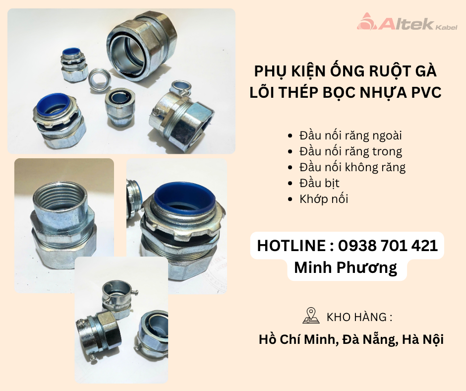Phụ kiện ống ruột gà lõi thép bọc nhựa PVC Đà Nẵng, Hà Nội, Quảng Bình